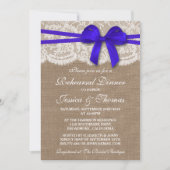 Blue Bow Burlap & Lace Wedding Rehearsal Dinner Kaart (Voorkant)