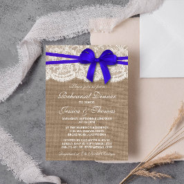 Blue Bow Burlap & Lace Wedding Rehearsal Dinner Kaart