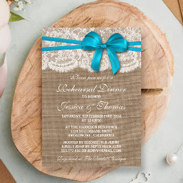 Blue Bow Burlap & Lace Wedding Rehearsal Dinner Kaart