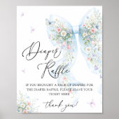 Blue Bow Butterfly Baby Shower Diaper Raffle Poster (Voorkant)