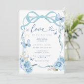 Blue Bow Butterfly Love in Bloom Vrijgezellenfeest Kaart (Staand voorkant)