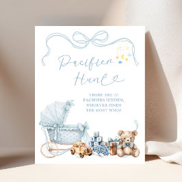 Blue Bow Carriage Baby Shower Pacifier Hunt Poster