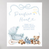 Blue Bow Carriage Baby Shower Pacifier Hunt Poster (Voorkant)
