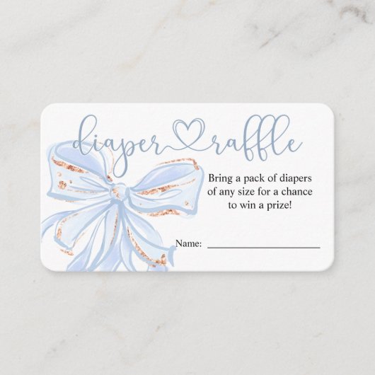 Blue Bow Chic Boy Baby shower Luier Raffle Kaart (Voorkant)