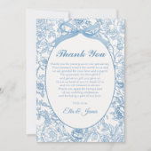 Blue Bow Chinoiserie Floral Wedding Dank u kaart (Voorkant)