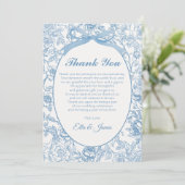 Blue Bow Chinoiserie Floral Wedding Dank u kaart (Staand voorkant)