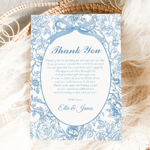 Blue Bow Chinoiserie Floral Wedding Dank u kaart