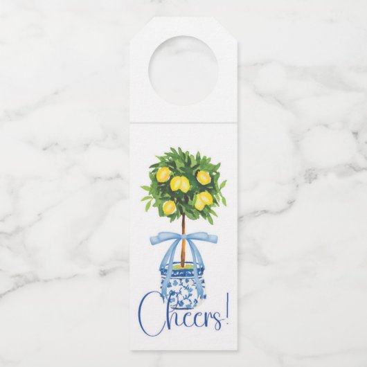 Blue Bow Chinoiserie Lemon Topiary Tree Flessenhanger (Voorkant)