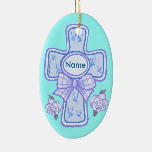 Blue Bow Christelijk Cross Ornament (Rechts)