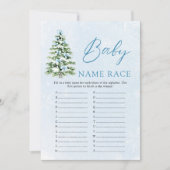 Blue Bow Christmas Baby Name Race Baby Shower Game Kaart (Voorkant)