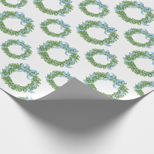 Blue Bow Christmas Boxwood Krans Cadeaupapier (Hoek)