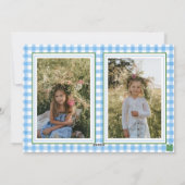 Blue Bow Christmas Boxwood Krans Foto Feestdagenkaart (Achterkant)