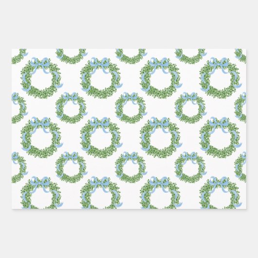 Blue Bow Christmas Boxwood Krans Inpakpapier Vel (Voorkant 2)