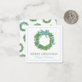 Blue Bow Christmas Boxwood Krans Notitiekaartje (Voorkant / Achterkant in situ)