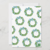 Blue Bow Christmas Boxwood Krans Party Kaart (Achterkant)