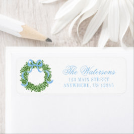 Blue Bow Christmas Boxwood Wreath Adres Etiket