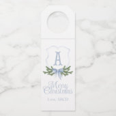 Blue Bow Christmas Crest Bottle Hanger Labels (Voorkant)