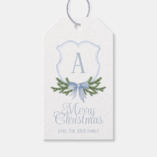 Blue Bow Christmas Crest Cadeaulabel