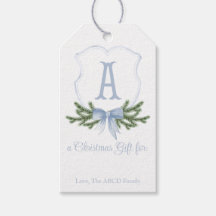 Blue Bow Christmas Crest Gift Label - A