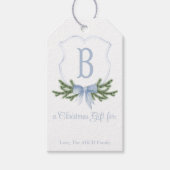 Blue Bow Christmas Crest Gift Label - B Cadeaulabel (Voorkant)
