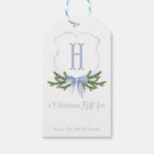 Blue Bow Christmas Crest Gift Label - H Cadeaulabel (Voorkant)
