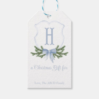 Blue Bow Christmas Crest Gift Label - H Cadeaulabel