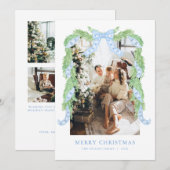 Blue Bow Christmas Garland Foto Vakantie Kaart (Voorkant / Achterkant)