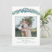 Blue Bow Christmas Garland Nutcracker 2 Photos Feestdagenkaart (Staand voorkant)