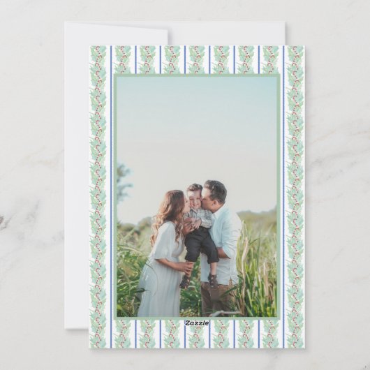 Blue Bow Christmas Garland Nutcracker 2 Photos Feestdagenkaart (Achterkant)