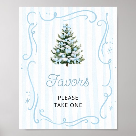 Blue Bow Christmas Tree Baby Shower Favors Poster (Voorkant)