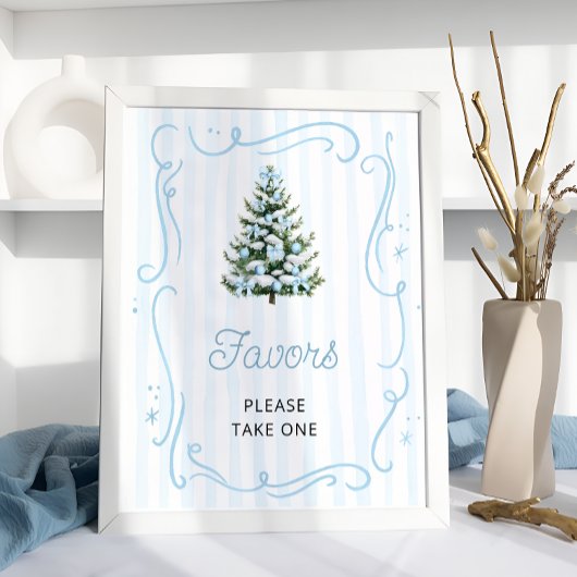 Blue Bow Christmas Tree Baby Shower Favors Poster