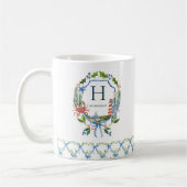 Blue Bow Coastal Christmas nautische monogram Koffiemok (Links)