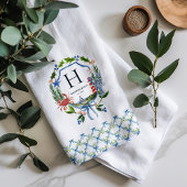 Blue Bow Coastal Christmas nautische monogram Theedoek