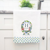 Blue Bow Coastal Christmas nautische monogram Theedoek