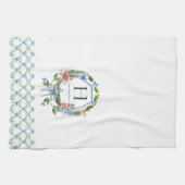 Blue Bow Coastal Christmas nautische monogram Theedoek (Horizontaal)