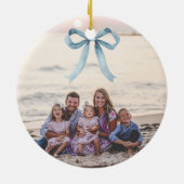 Blue Bow Coastal Kerstfoto Keramisch Ornament (Achterkant)