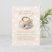 Blue Bow Coffee Baby Is Brewing Boy Baby Shower Kaart (Staand voorkant)