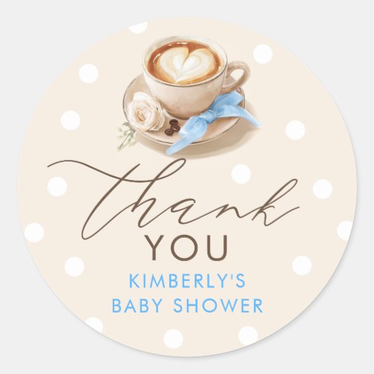 Blue Bow Coffee Baby Shower Thank You Ronde Sticker (Voorkant)