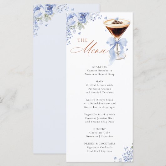 Blue Bow Coffee Bridal Shower Menu Card (Voorkant / Achterkant)