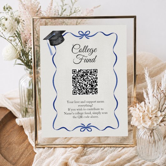 Blue Bow College Fonds Afstudeer QR Code Poster