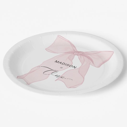 Blue Bow Coquette 1e verjaardag Papieren Bordje (Gekanteld)