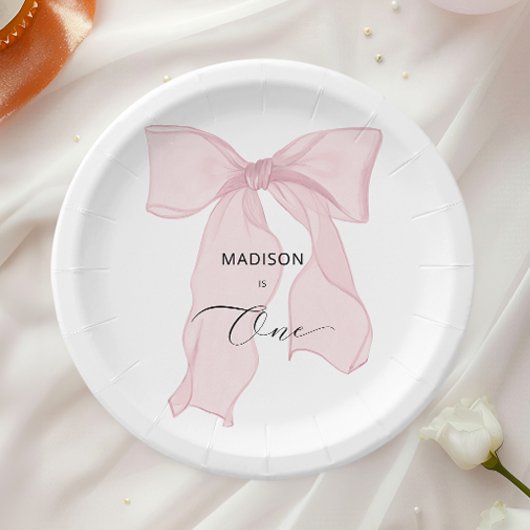 Blue Bow Coquette 1e verjaardag Papieren Bordje