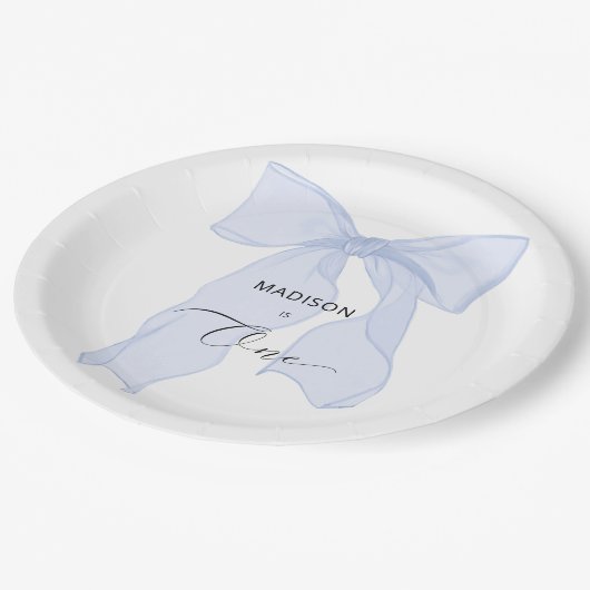 Blue Bow Coquette 1e verjaardag Papieren Bordje (Gekanteld)