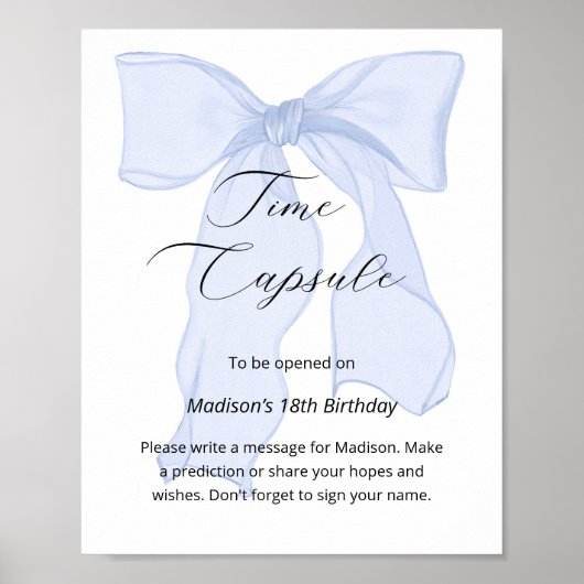 Blue Bow Coquette 1st Birthday Time Capsule Poster (Voorkant)
