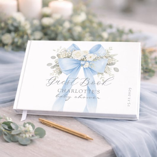Blue Bow Coquette Baby Boy Shower Gastenboek