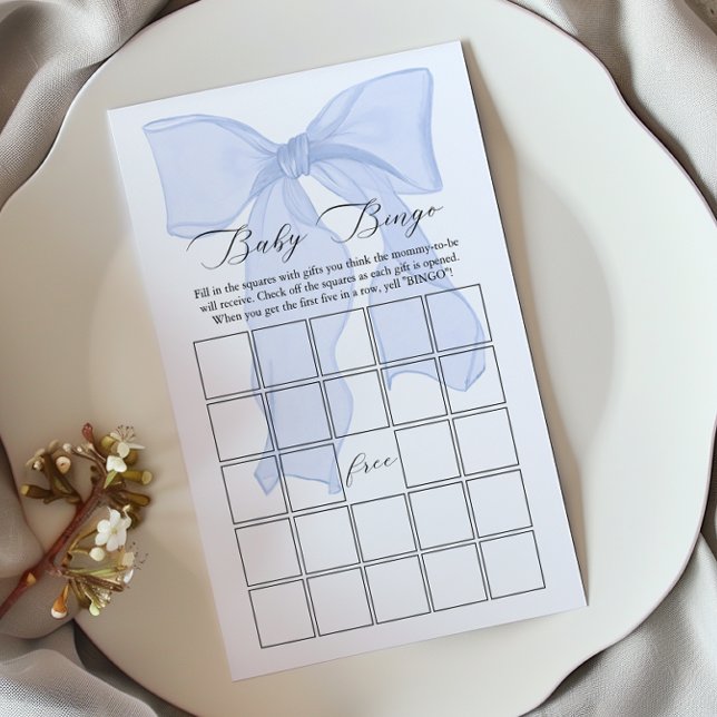 Blue Bow Coquette Baby shower Baby Bingo spel (Creator heeft geüpload)