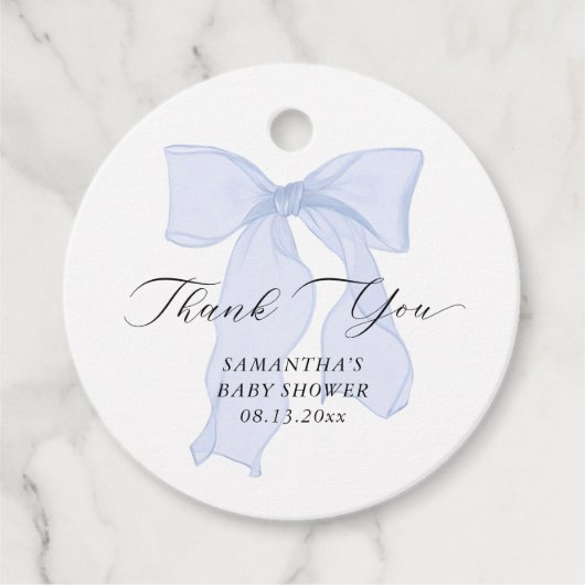 Blue Bow Coquette Baby shower Bedankjes Labels (Voorkant)