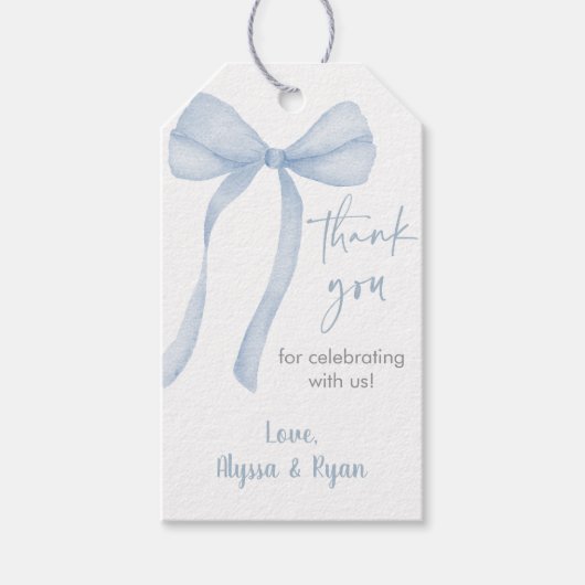 Blue Bow Coquette Baby shower Bedankt Cadeaulabel (Voorkant)