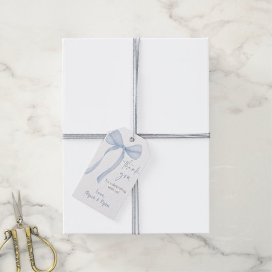 Blue Bow Coquette Baby shower Bedankt Cadeaulabel (Met Touw)