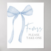 Blue Bow Coquette Baby shower Favors Sign Poster (Voorkant)